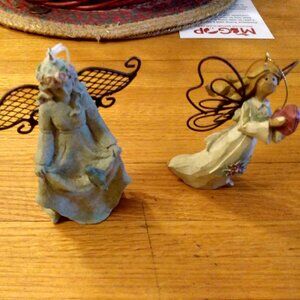 2 Hanging Angel Ornaments with Metal Wings
